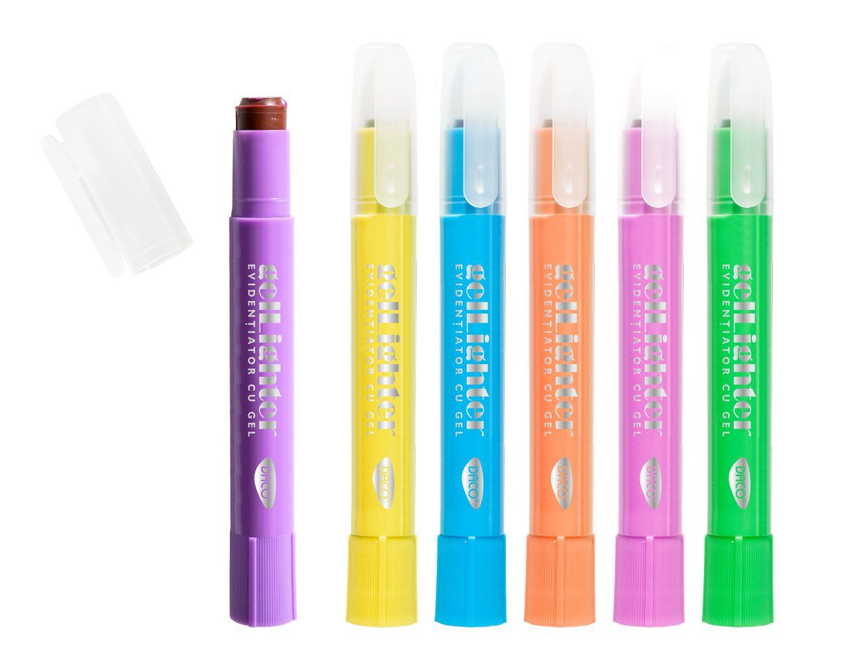 Marker evidentiator cu gel, Gellighter, set 6 culori, DACO